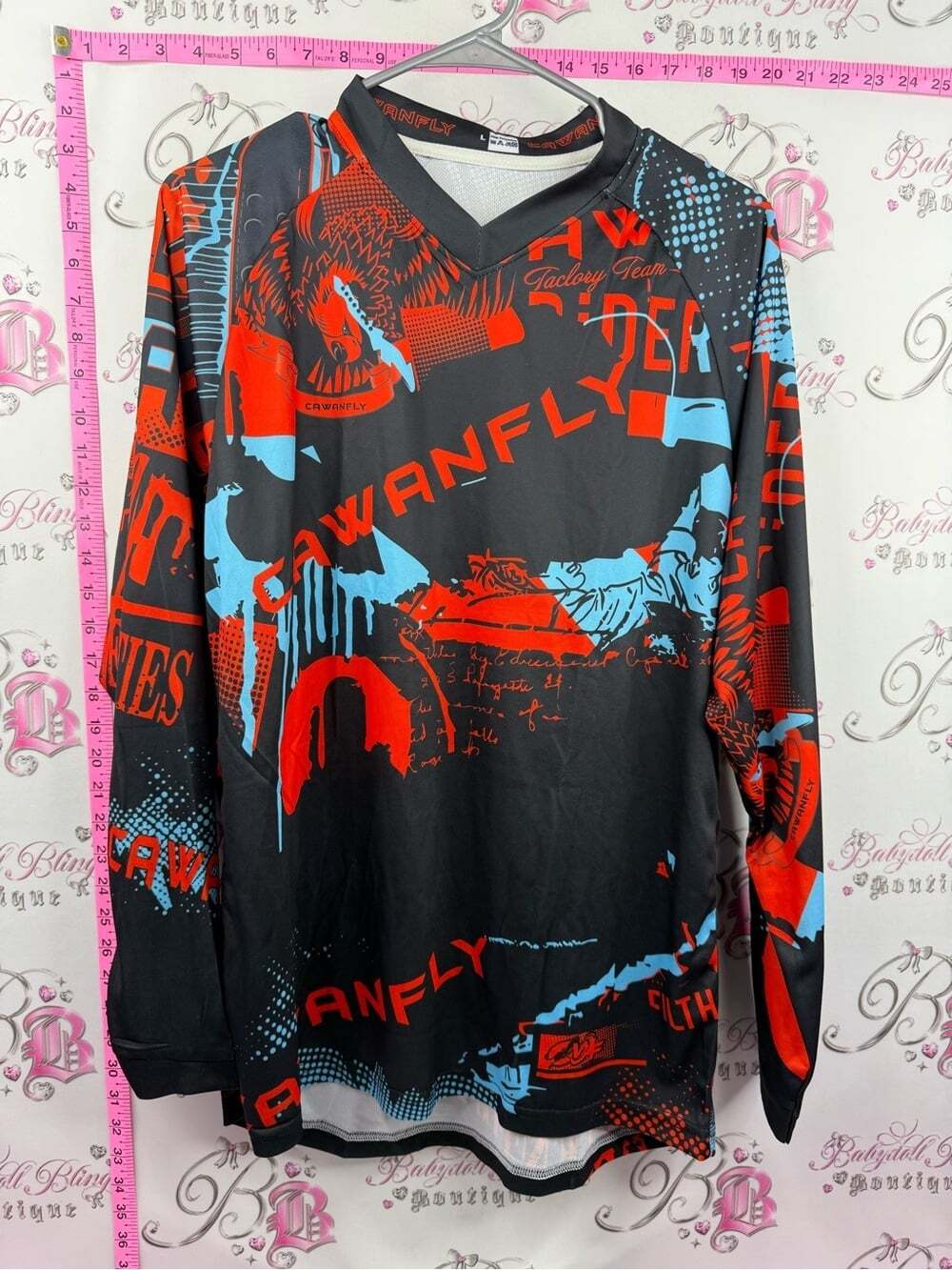 CAWANFLY jersey motocross -Sleeve Graphic Jersey - Black with Red & Light Blue